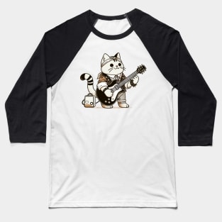 Cat Playing Electric Guitar Rock Music Funny Cat Baseball T-Shirt